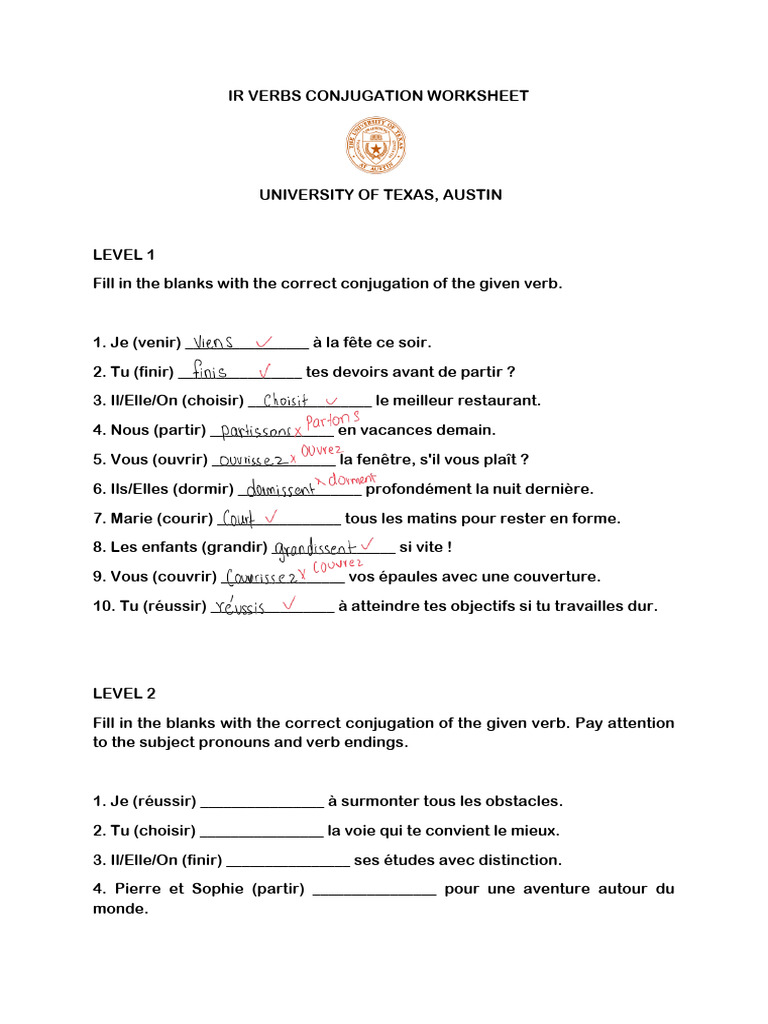 Conjugaison des verbes en -ir | PDF