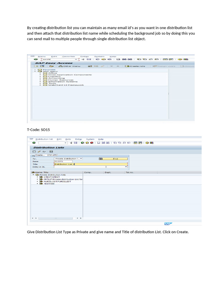 Creating Email Distribution Lists in SO15 | PDF