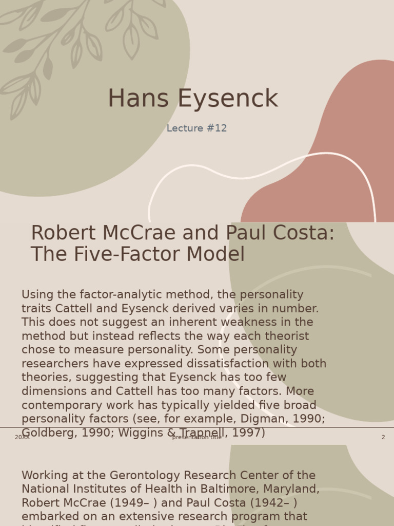 Lecture 27 Robert McCrae and Paul Costa The Five Factor ModelHans ...