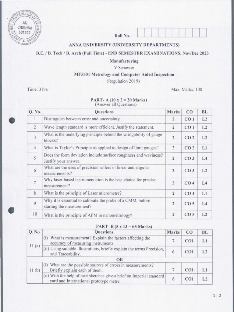Computer Aided Inspection Question | PDF