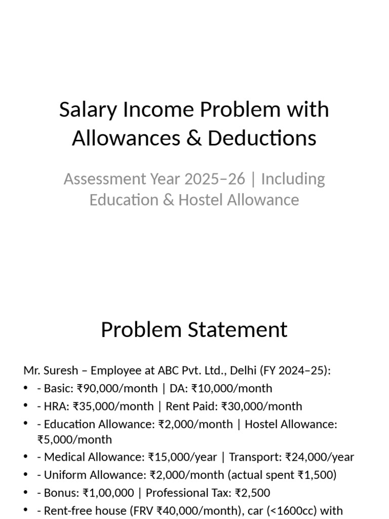 Salary Income Allowance Deductions AY2025-26 | PDF