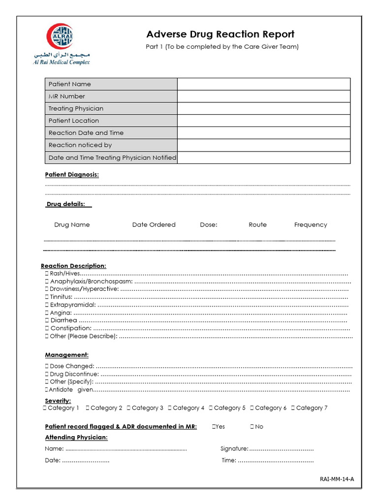 Adverse Drug Reaction Report Form | PDF | Clinical Medicine | Pharmacology
