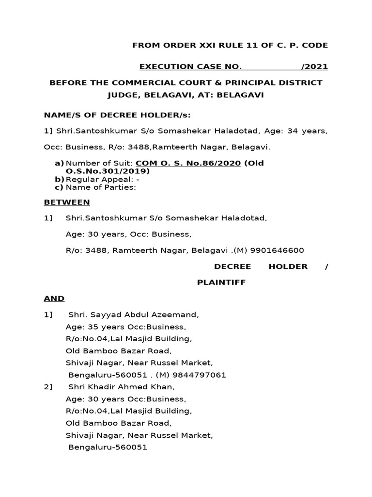 Execution Case Decree Summary Belagavi | PDF | Lawsuit | Judgment (Law)