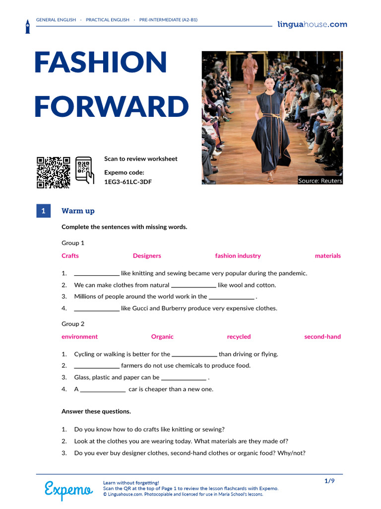 Eco-Friendly Fashion Insights A2-B1 | PDF | Clothing | Sentence ...