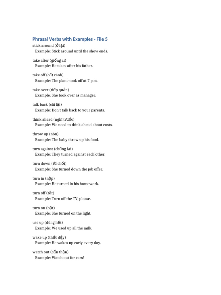 Phrasal Verbs with Examples: File 5 | PDF