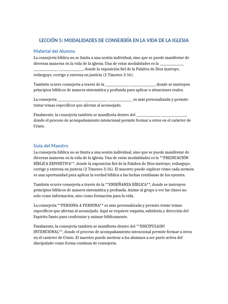 Modalidades de Consejería en la Iglesia | PDF