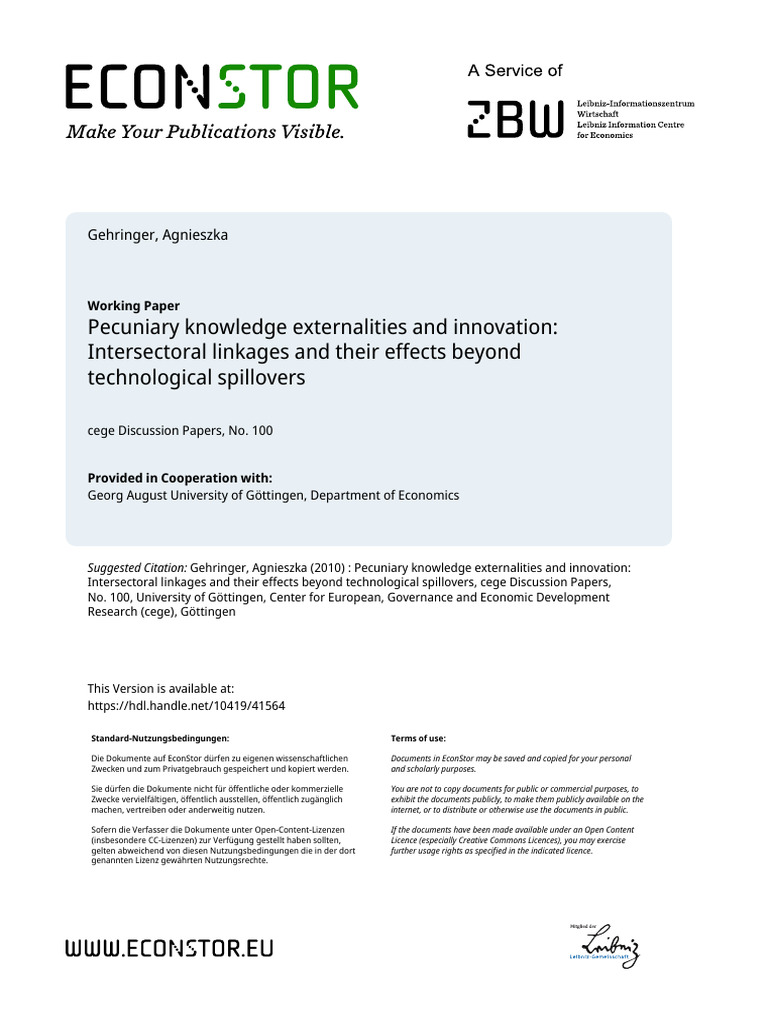 Pecuniary Knowledge Externalities in Innovation | PDF | Externality ...