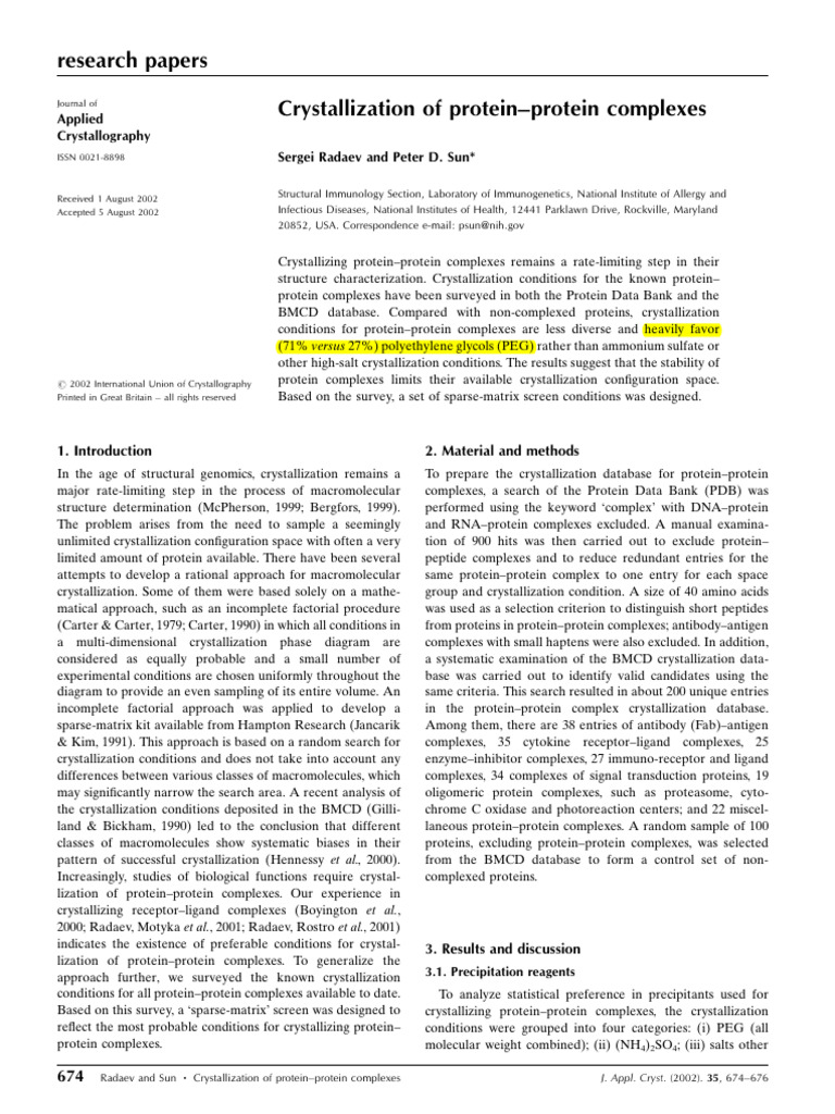 Crystallization of Protein-Protein Complexes | PDF | Polyethylene ...