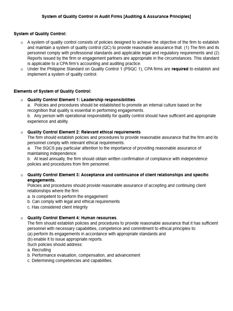 Elements of Quality Control in Auditing | PDF | Certified Public ...