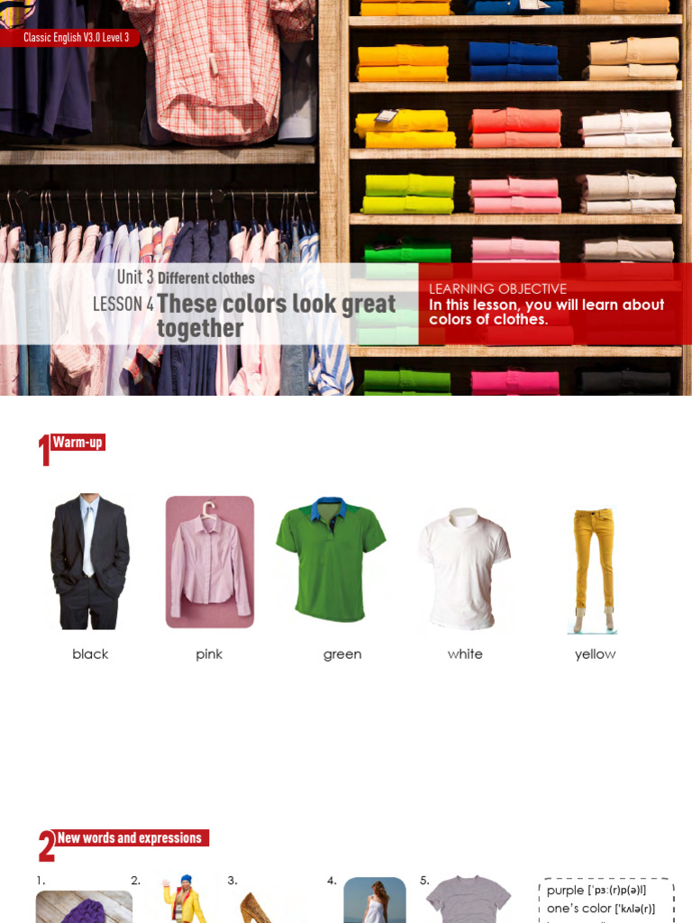 Colors of Clothes: Lesson 4 Guide | PDF | Fashion | Clothing