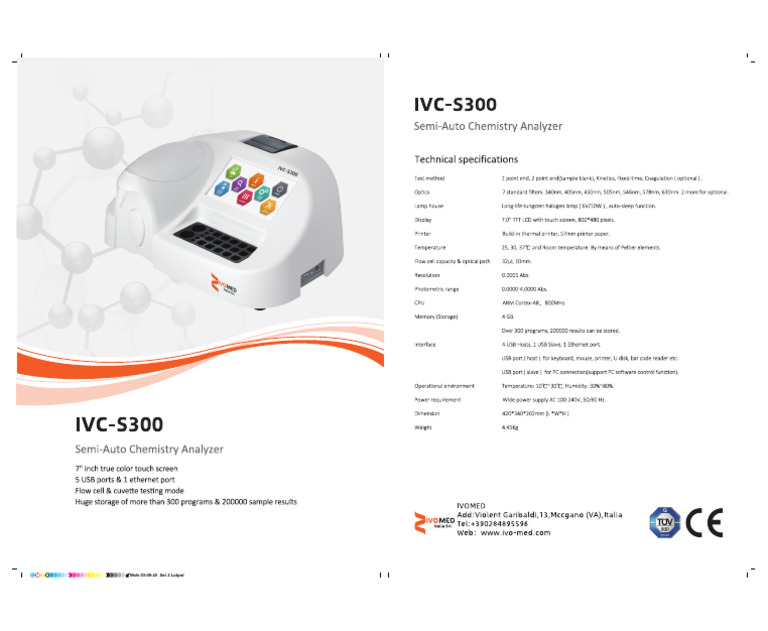 IVOMED IVC-S300 Brochure Semi Auto Chemistry Analyzer-1 | PDF