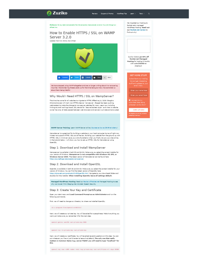 Zuziko Com Tutorials How To Enable Https SSL On Wamp Server | PDF ...