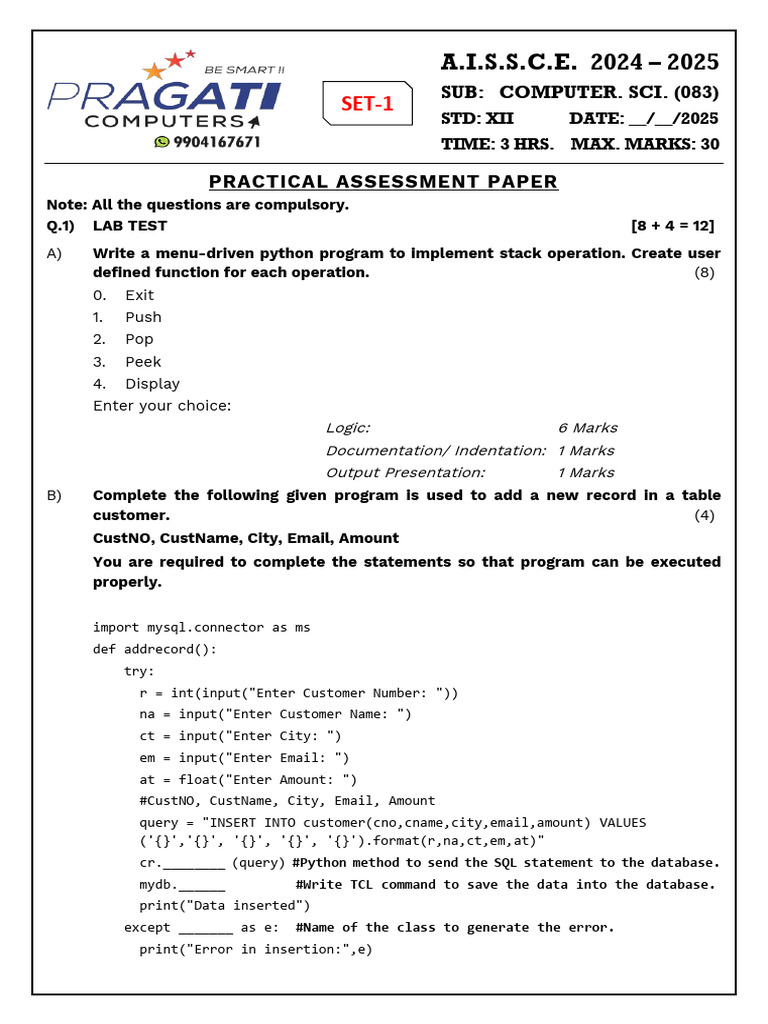 Computer Science Practical Assessment 2024-25 | PDF | Computer ...