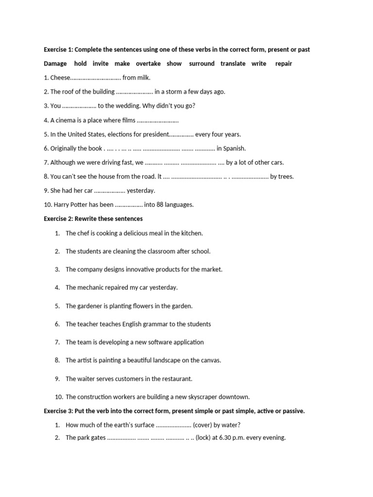 English Verb Exercises for Beginners | PDF