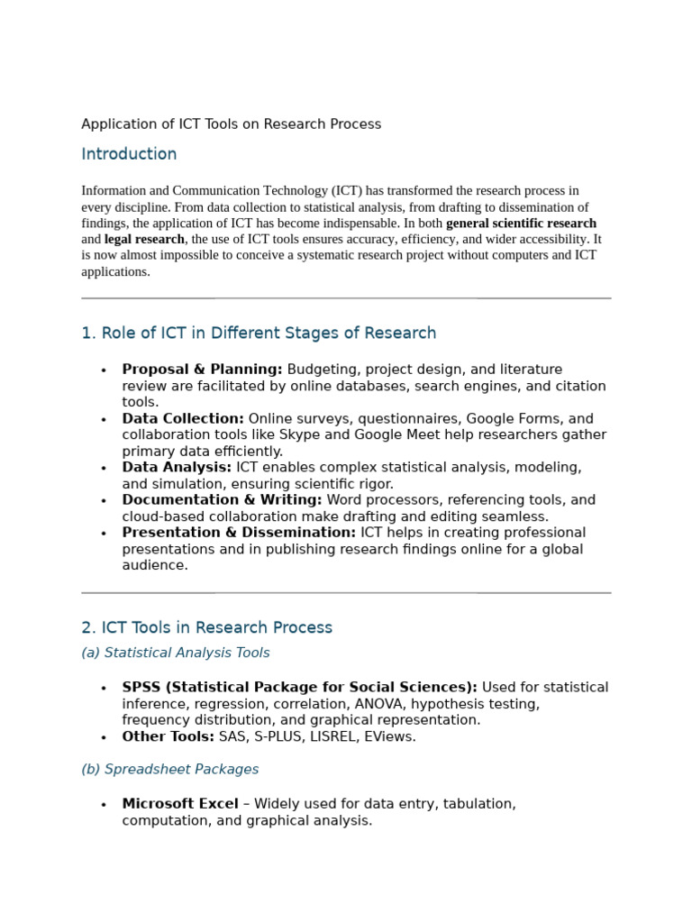 Application of ICT Tools On Research Process | PDF | Databases | Statistics