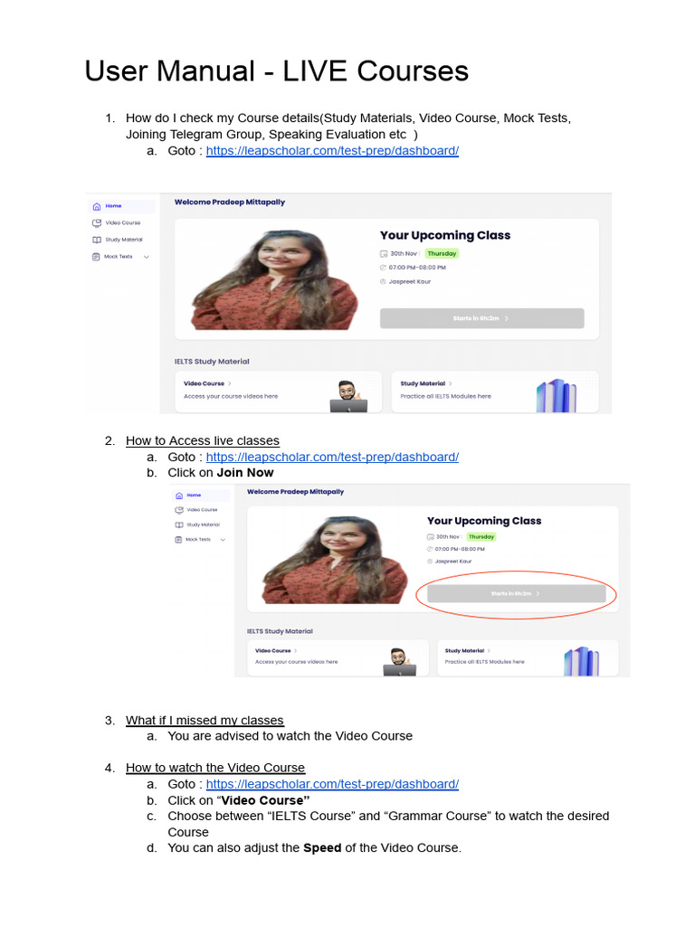 User+Manual+ +LIVE+Courses+V8 | PDF | International English Language ...