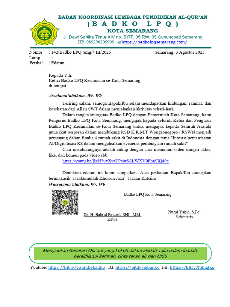 Dukungan Badko LPQ untuk RSD Wongsonegoro | PDF