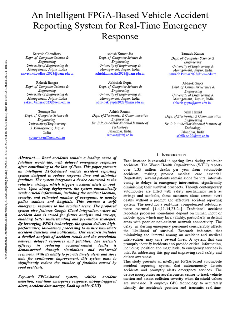 FPGA Vehicle Accident Reporting System | PDF | Hardware Description ...