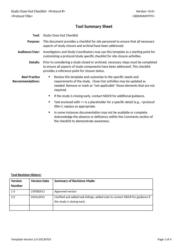 Study Closure Checklist Overview | PDF | Information Technology ...