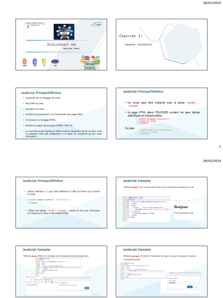 Introduction à JavaScript pour le Web | PDF | Structure de contrôle ...