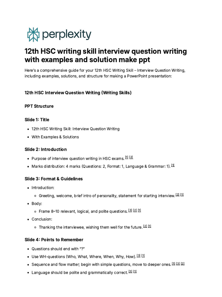 Interview Writing Guide for Class 12 | PDF | Question | Human Communication