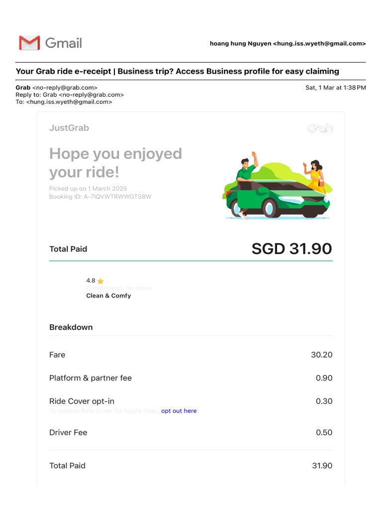 Grab Business Ride E-Receipt Guide | PDF
