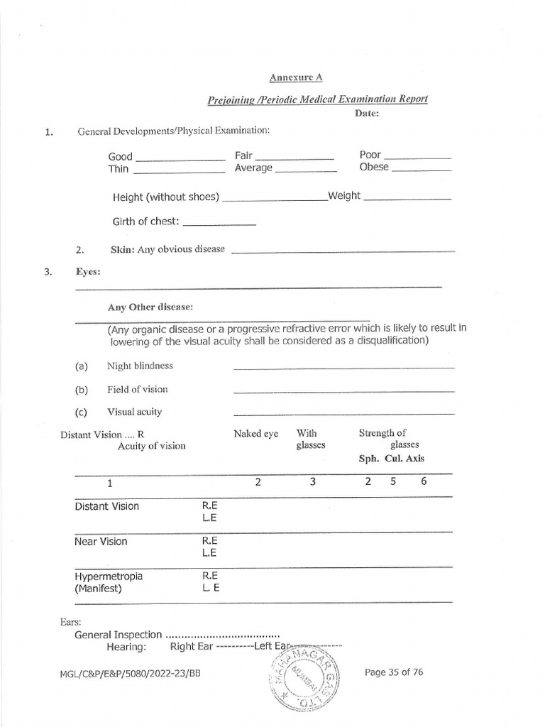Medical Examination Format | PDF