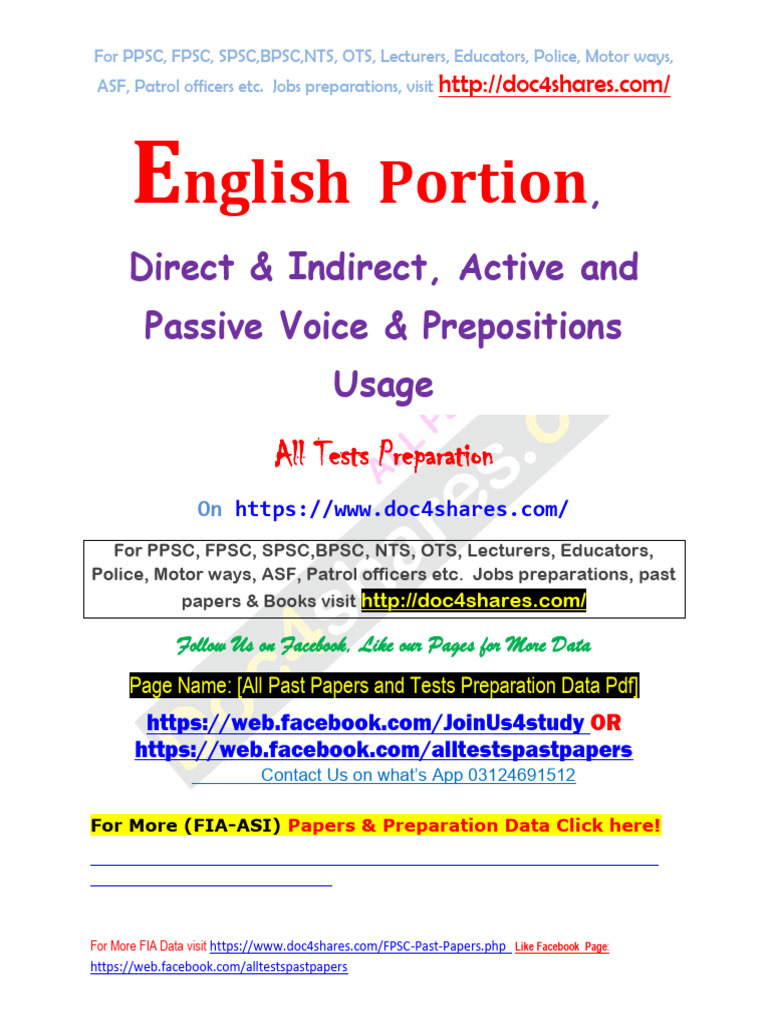 English Portion-Direct & Indirect-Active and Passive Voice ...