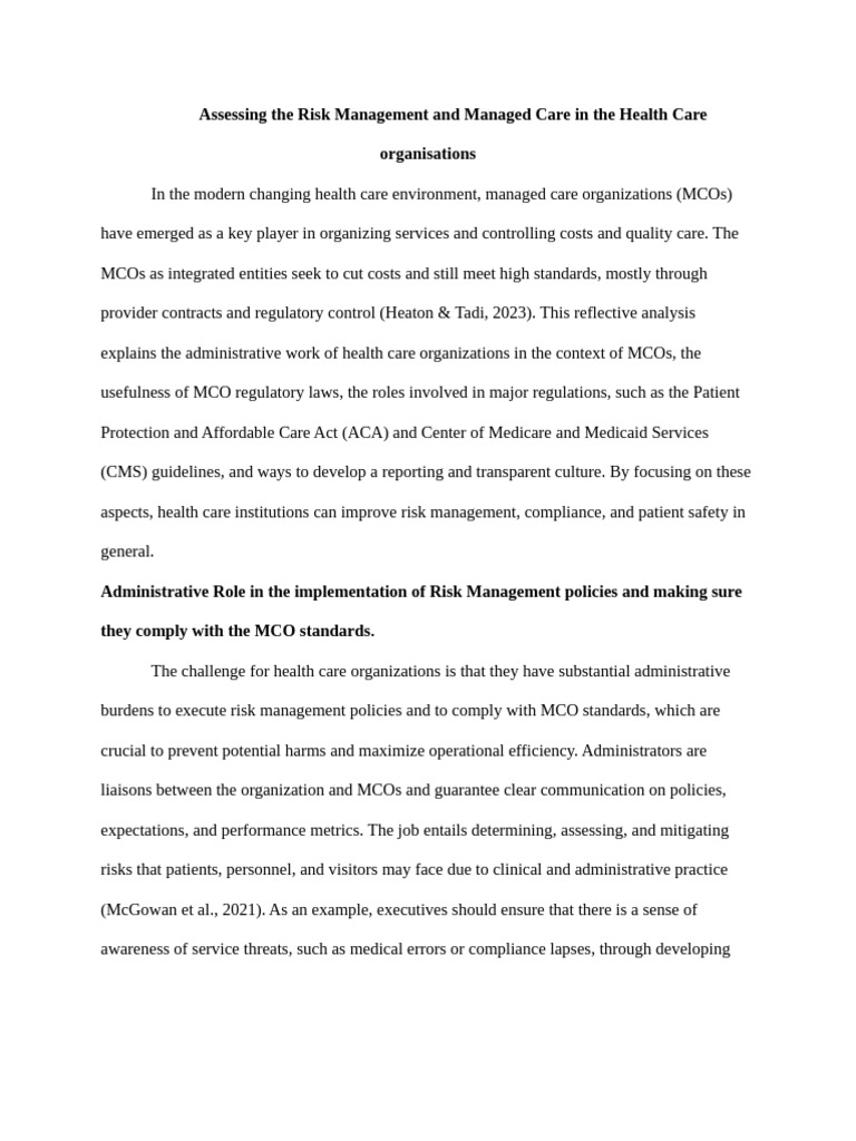 Risk Management in Managed Care Organizations | PDF | Risk Management ...