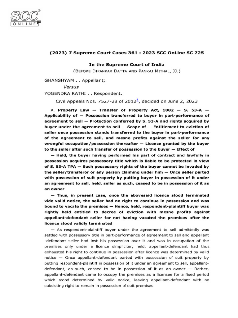 Ghanshyam vs. Yogendra Rathi Case Summary | PDF | Supreme Court Of The ...