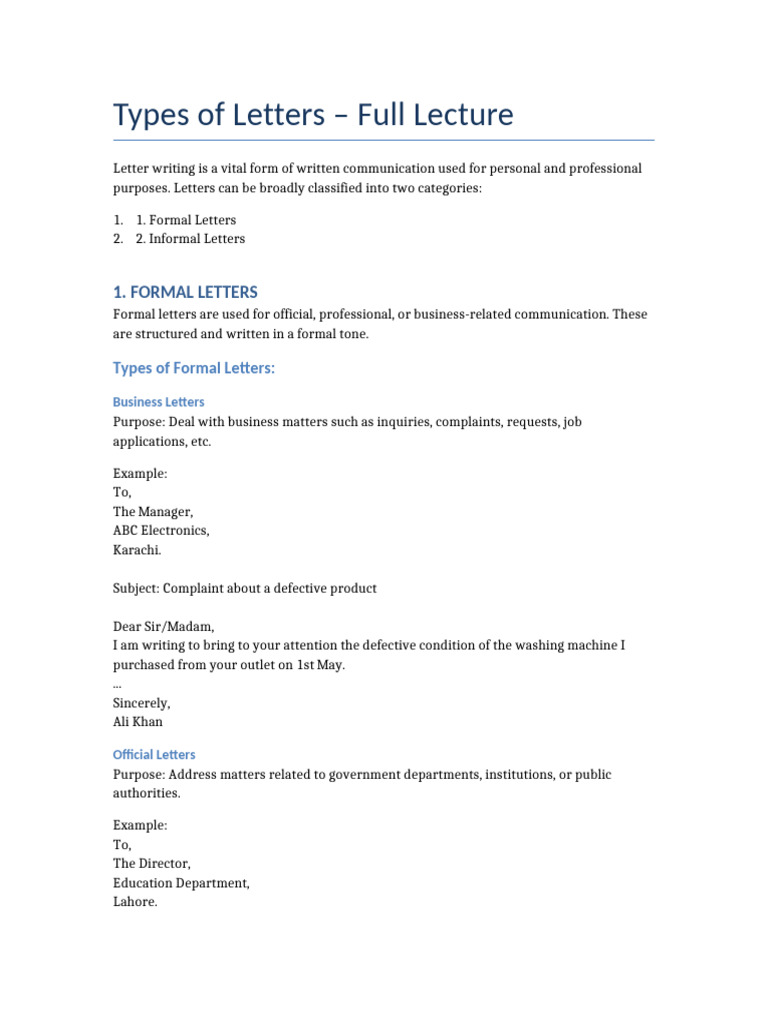 Types of Formal and Informal Letters | PDF