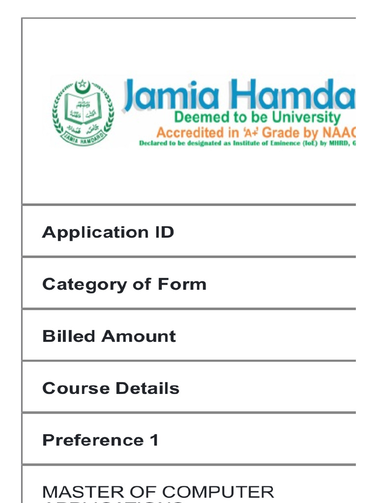 Jamia Application Form | PDF