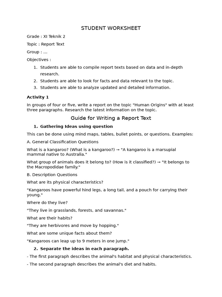 Student Worksheet Report Text Teknik 2 | PDF