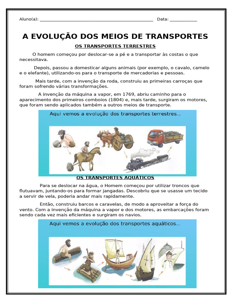 Evolução dos Meios de Transporte | PDF | Transporte | Trem