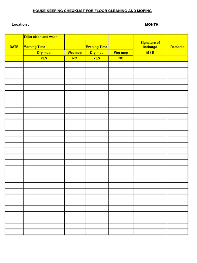 Floor Cleaning Housekeeping Checklist | PDF