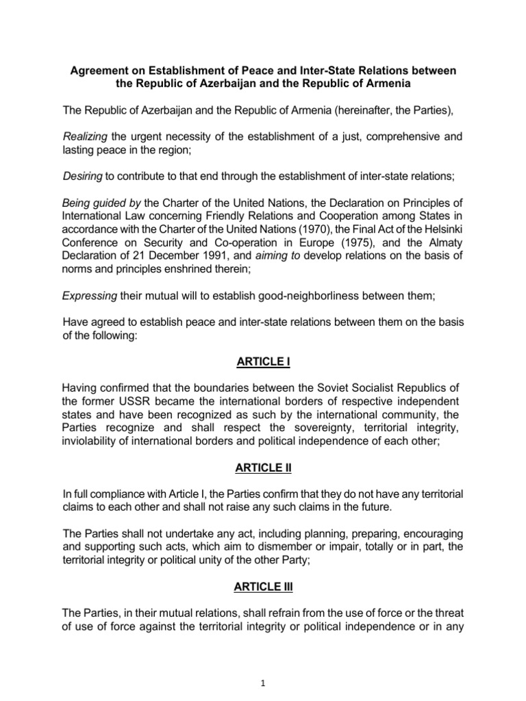 Azerbaijan-Armenia Peace Agreement | PDF | Treaty | International Law