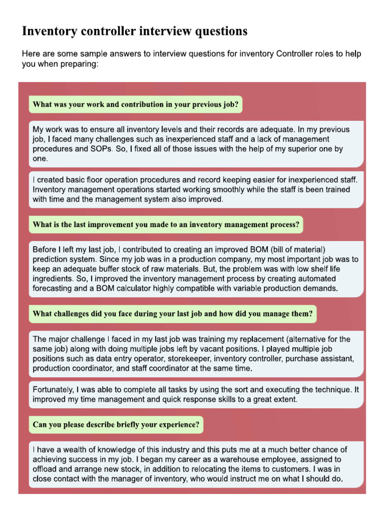 Inventory Controller Interview PDF | PDF
