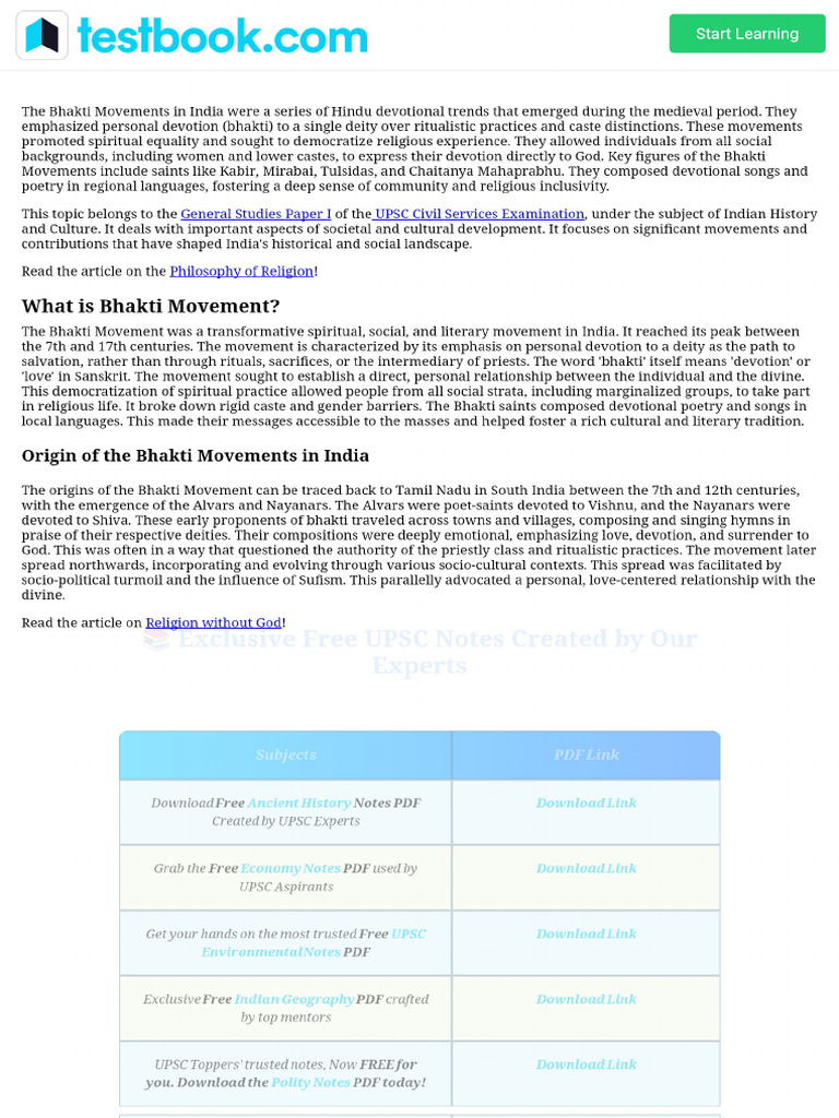 Bhakti Movements in India - O | PDF