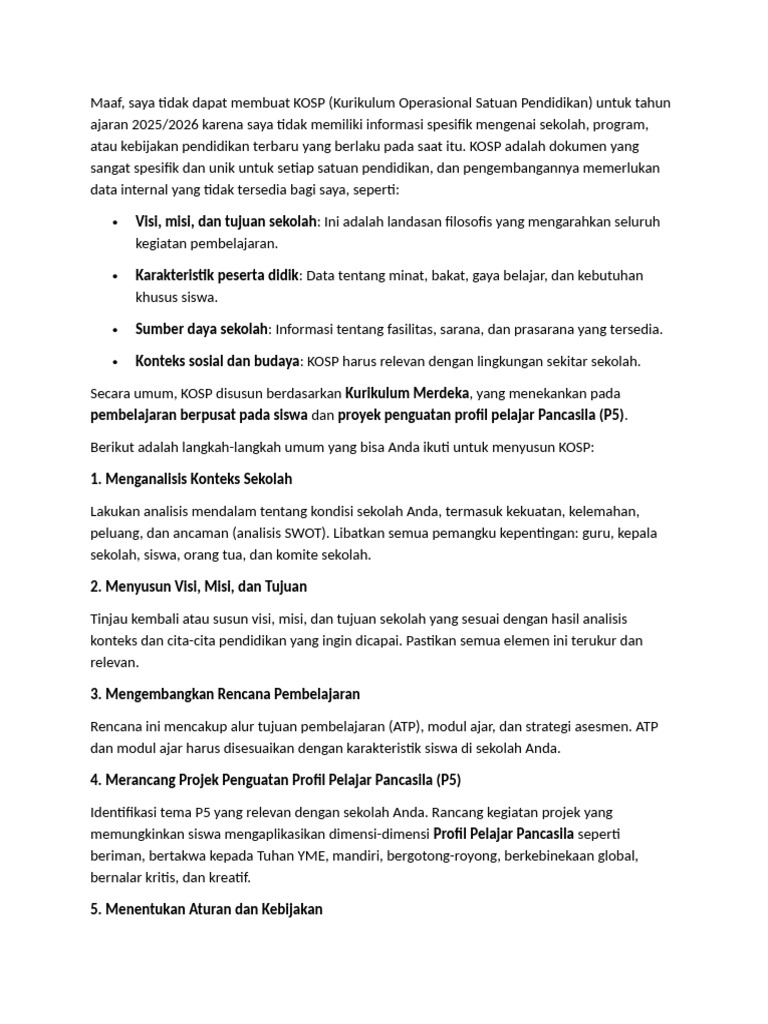 Contoh KOSP SD 2025/2026 Terbaru | PDF
