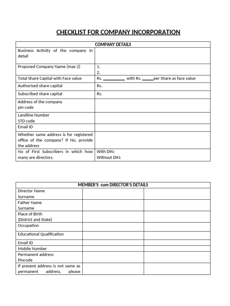 Company Incorporation Checklist Guide | PDF