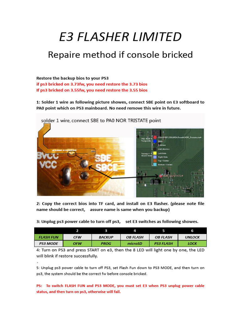E3 Flasher PS3 Bricking Repair Guide | PDF