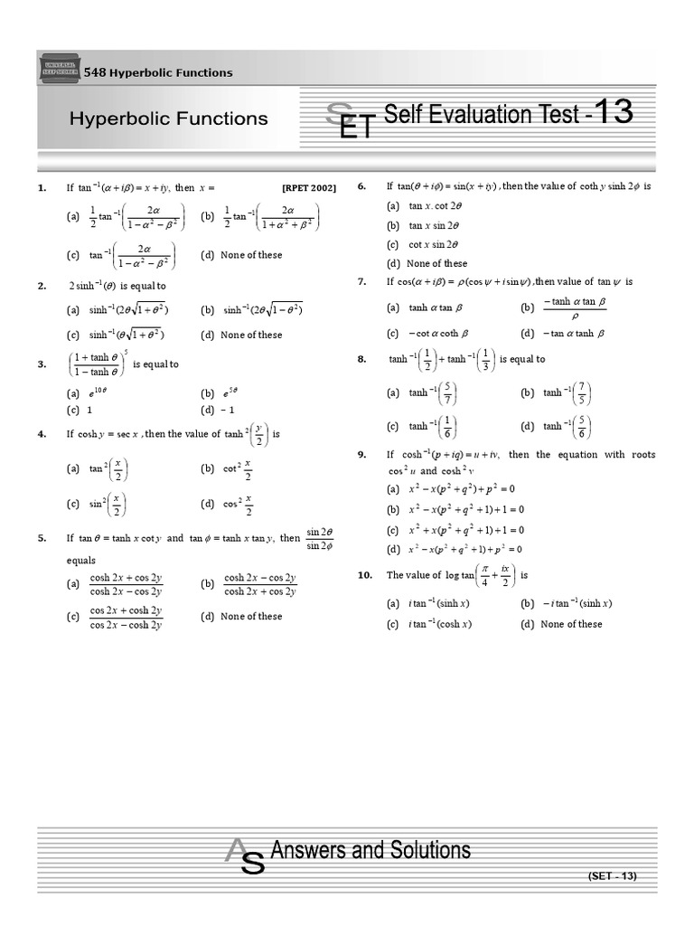 Hyperbolic Function Equations | PDF | Special Functions | Complex Analysis