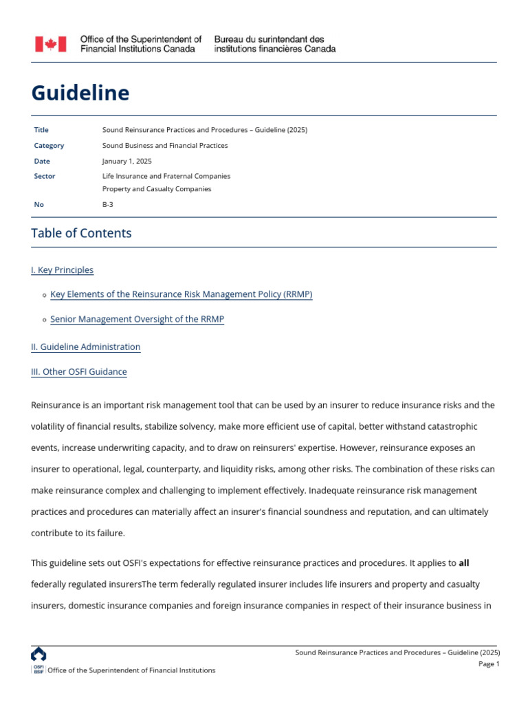 OSFI B-3 Reinsurance Guidelines 2025 | PDF | Reinsurance | Insurance