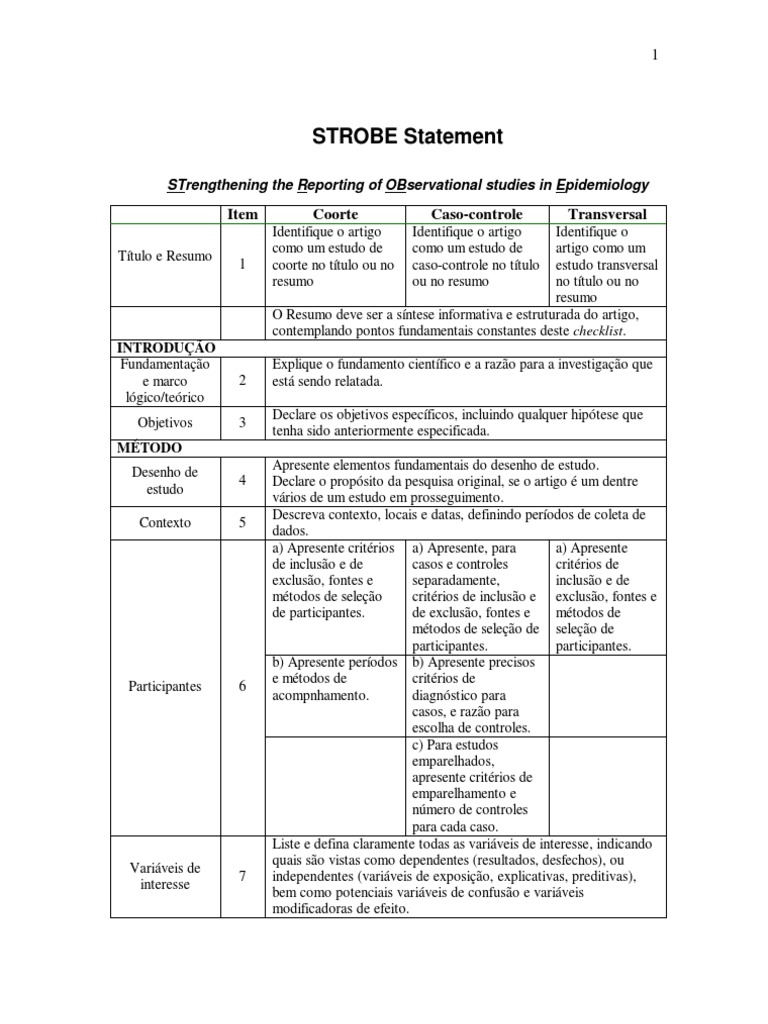 Diretrizes STROBE para Estudos Observacionais | PDF | Dados | Estatísticas