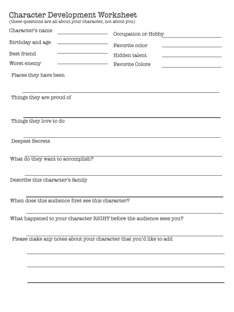 Character Development Worksheet for Writers | PDF