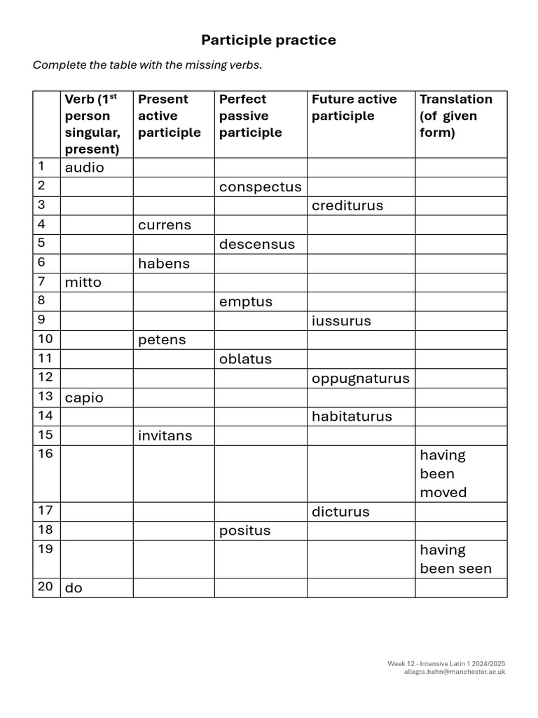 Latin 1 Week 12 Verb Practice | PDF | Linguistic Typology | Semantic Units