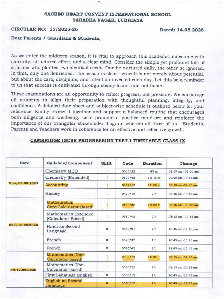 IGCSE Class IX Midterm Exam Schedule | PDF
