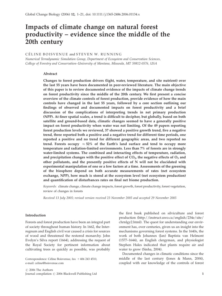 Climate Change Effects on Forest Productivity | PDF | Primary ...