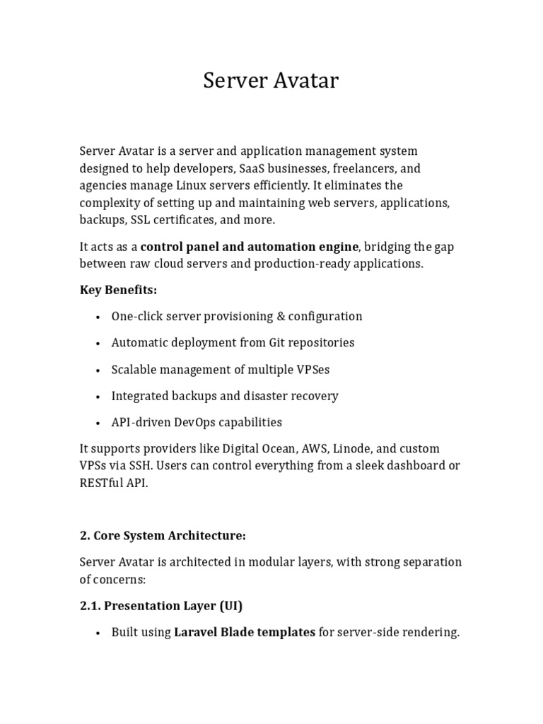 Server Avatar: Streamlined Server Management | PDF | Server (Computing ...