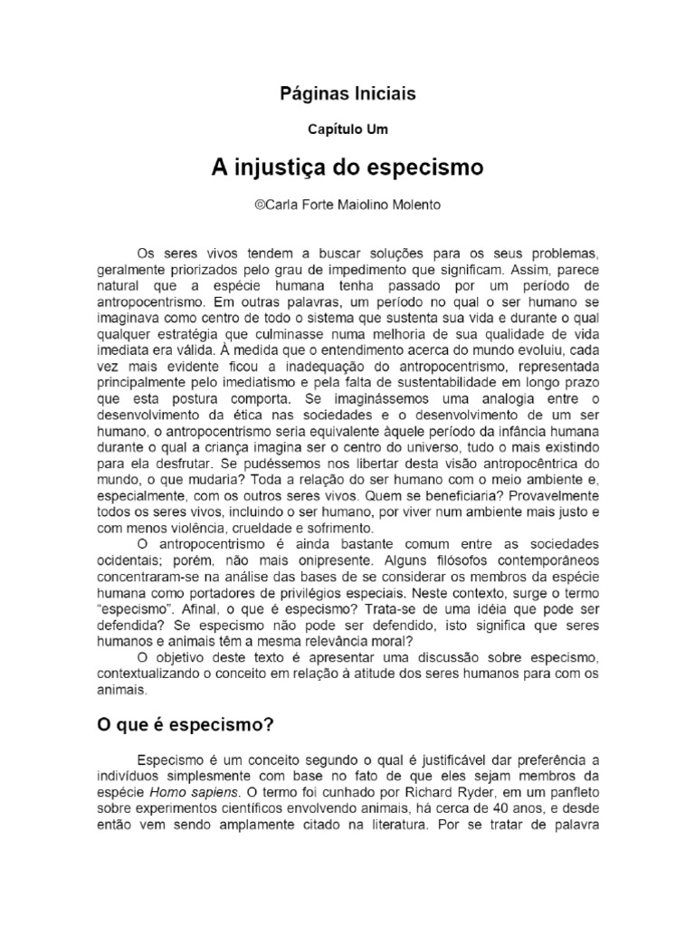 A Injustiça Do Especismo | PDF